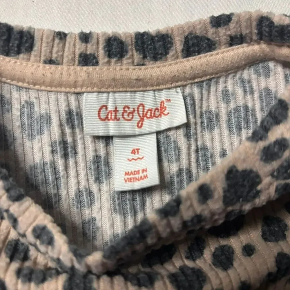 Cat & Jack Girls Leopard Print Ribbed Peplum Top Size 4T | Long Sleeve